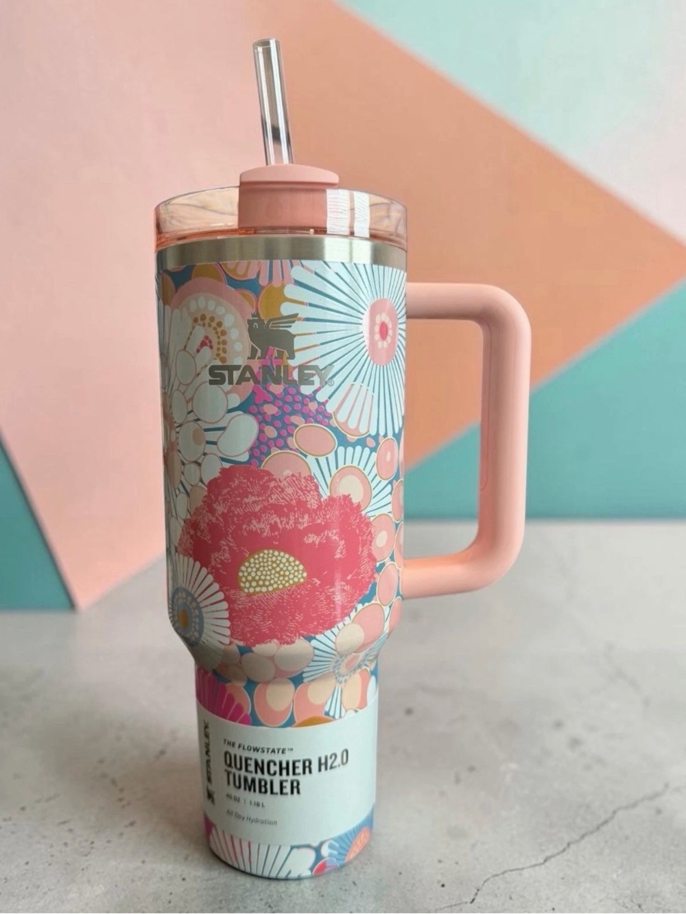 Stanley Quencher H2.0 40 oz Insulated Tumbler w/ Handle Twist Lid Straw Floral